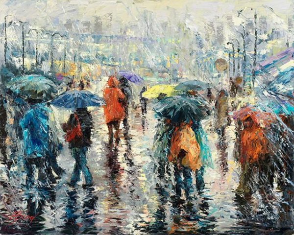 Buy “A Storm On The Plaza” – Limited Edition Giclée of People in the Rain