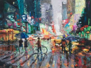 Buy “Crosstown Showers” – Oil Print on Canvas of People Crossing the Road