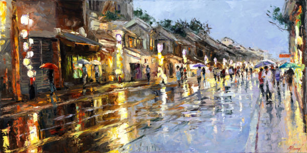 Buy “East of Main” – Limited Edition Giclée on Canvas of the City in the Rain