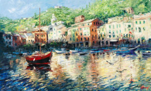 Buy “Portofino Marina” – Limited Edition Giclée on Canvas of Red Boat