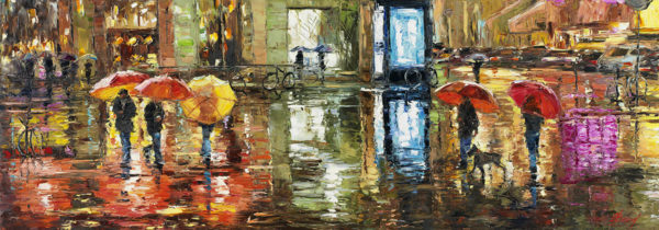 Buy “Sounds Of The City” – Oil Print on Canvas of People in Umbrellas