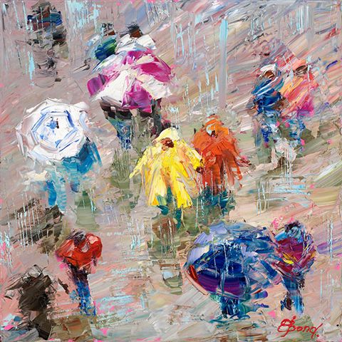 Buy “When Showers Tumble” – Limited Edition Giclée on Canvas of People in the Rain