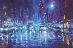 Buy “Blue Dream” – Oil Painting on Paper of the Night in the City