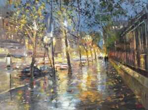 Buy “St Germain” – Oil Painting on Canvas of Trees Along the Sidewalk