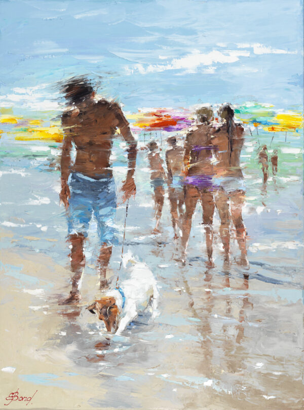 Buy "Walk By The Shore" - Oil Painting on Canvas with People Walking by the Seashore
