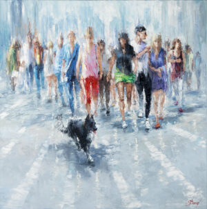 Buy "Follow Me" - Oil Painting on Paper of a Dog in the City