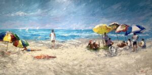 Buy "Walk By The Shore" - Oil Painting on Canvas with People Walking by the Seashore