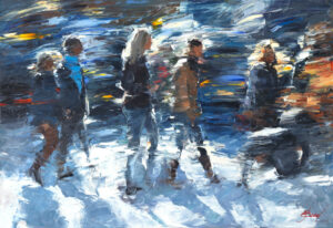 Buy “Brisk Stroll” – Oil Painting on Canvas of People Walking in the Snow
