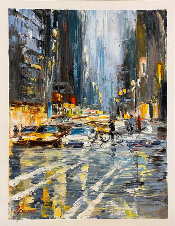 Buy “Slow Rider” – Oil Painting on Paper of City Lights