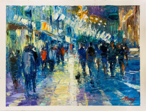 Buy “Blue Monday” – Oil Painting on Paper of Night in the City