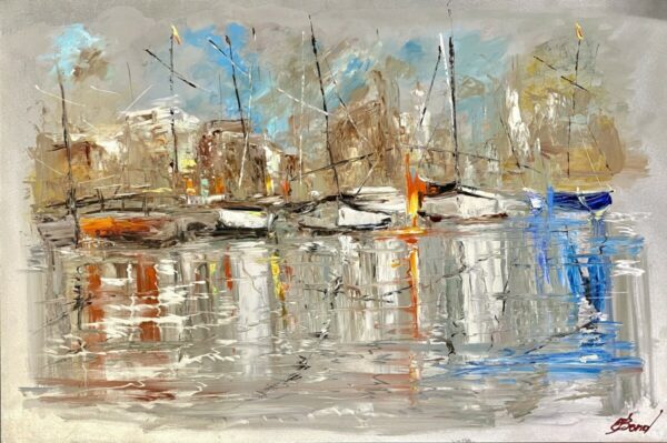 Buy “Boats Glisten” – Oil Painting on Paper of Boats