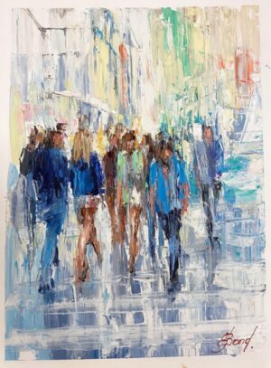 Buy "Me, A Traveler" - Oil Painting on Paper with People Passing by Each Other