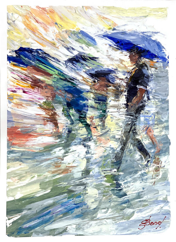 Buy “Every Storm Runs Out Of Rain” – Oil Painting on Paper of People Under the Rain