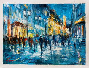 Buy “Town Square” – Oil Painting on Paper of People in the City