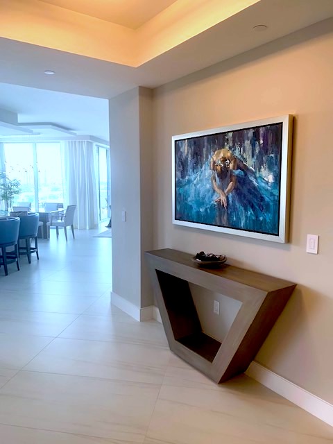 Awesome blue painting installed in client's home